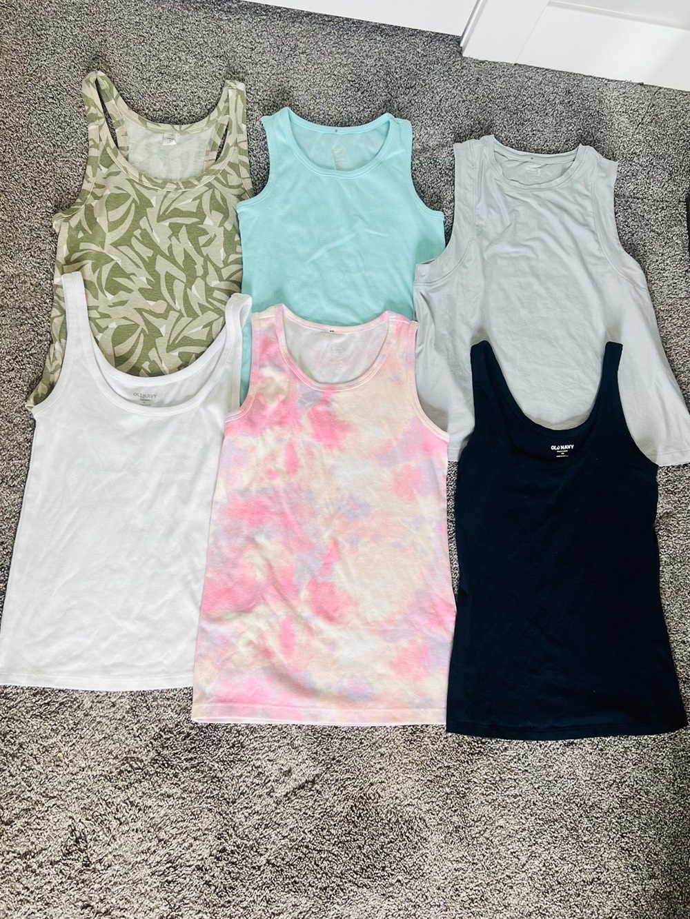 Mixed Tank Top Lot - Tie-Dye Pink & Blue + Solids. Bundle of 6